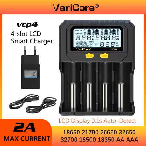 VariCore VCP4 LCD Smrt Battery Charger Test Capacity for 3.7V18650 21700 26650 Li-ion 3.2V LiFePO4 3