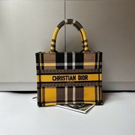 Dior 黃黑格帆布托特包 小號 tote