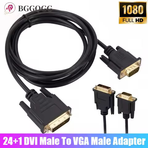 BGGQGG 24+1 DVI Male To VGA Male Cable DVI-I 24+5 Wire Bi-Directional Cord DVI-I To VGA Video Line f