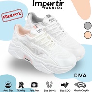 PUTIH Ready To Send Importerfashion Diva Jogging Shoes Women Sneakers Zumba Gymnastics Sport White Pink Casual Fashion Korea Import Pu Synthetic Leather Premium Size 36-41 Free Box 129