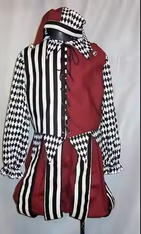 Medieval Renaissance Queen Elizabeth Tudor Period Men's Outfit Black and Red Joker Costume Jester Ou