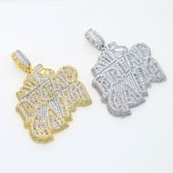 Iced Out Bling CZ Letter BREAD GANG Pendant Necklace Cubic Zirconia Gold Silver Color Money Bag Char