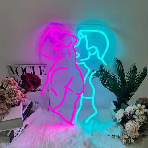 Gay Couple Kissing Neon Sign, LGBT Couple LED Neon Lights, Pride Wall Decor, Gay Love Art, LGBTQ Gif
