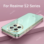 เคสเคลือบอิเล็คโทรเพลทหรูสำหรับ Realme 12 Pro + 12 + 12X11X11 5G 4G โทรศัพท์กล่องโลหะชุบหรูหราฝาครอบด้านหลังเนื้อนิ่ม TPU กันกระแทกสี่เหลี่ยมสำหรับ Realme12 Pro + Realme12 + Realme11x 5G