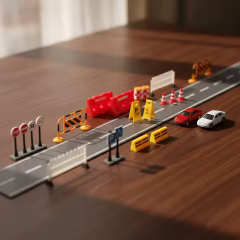 Miniature Traffic Scene Kit Tabletop Dollhouse Road Construction Set Dollhouse Traffic Cone Small Mi