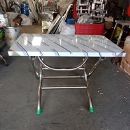 Traditional folding feet. Size 50x80cm, height 55cm.Thick 201 stainless steel. Convenient to fold...