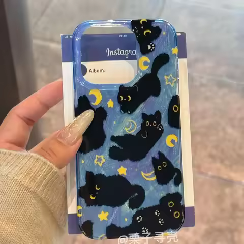 Cute cartoon starry sky black cat Phone Case for Xiaomi Redmi 14C 13 13C 12 A3 10 10C 9 9A 9C 8 K60