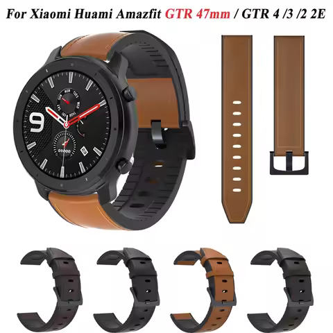 Leather Silicone Bracelet For Amazfit GTR 47mm Strap For Xiaomi Amazfit Stratos 3 2/ GTR2 2e/GTR 3 p