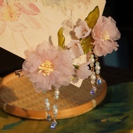 Hair Clip Silk Flower Pearl Pendant Hairpin Antique Hanfu Hair Accessories