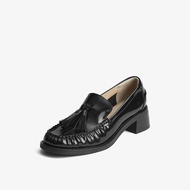 73Hours Womens round Toe Flats Thick Heel Comfortable Casual Shoes Fashionable Spring Collection Bla