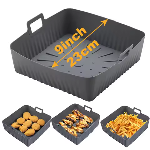 23cm/9Inch Square Large Silicone Air Fryer Liners Mold for Ninja Air Fryer 6-8QT Basket Reusable Air