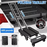Handtruck Trolley 272 kg Foldable Telescopic Flatbed Trolley 6-Wheel Goods Trolley