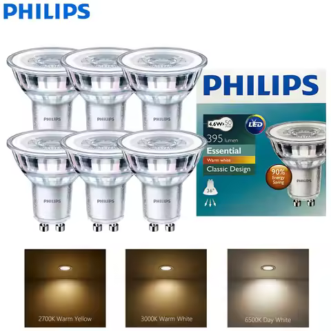 Philips Essential LED GU10 PAR16 Classic Spotlight 4.6W (=50W Halogen) 220-240V Bulbs 36° Degree Whi