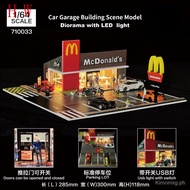 1:64 Scale Diorama Car Garage Model LED Lighting Car Parking Lot Model City Street View Building McD