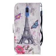 Fashion 3D Painting PU Leather Casing Huawei Nova 2i Flip Cover Nova2i Wallet Case with Lanyard Card Holder Stand