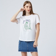 ESP เสื้อทีเชิ้ตลายเฟรนช์ชี่ อีซี่ ผู้หญิง สีขาว | Frenchie Eazy Print Tee Shirt | 06240