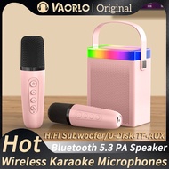 VAORLO Bluetooth 5.3 Wireless Karaoke Speaker PA Dual Microphones Machine Colorful Ambient Lights HIFI Surround Subwoofer Boombox KTV DSP Sound System For Home Party Christmas Birthday Kids Gift