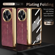 Honor Magic V3 CaseBuilt-in Screen Protector & Hinge ProtectionLuxury Nappa Leather Surface Cover fo