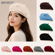 IESPOIR1T1 Women's Beret Hat, Elegant with Rhinestones Artist Hat, Trend Versatile Classic Solid Col