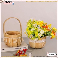 ALMA Flower Arrangement Basket, Wood Lace Tassel Braid Flower Baskets, Creative Hand-Woven Picnic with Handle Storage Baskets Flower Shop
