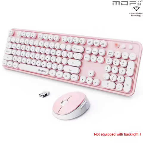 Mofii Ergonomic 2.4G Wireless Keyboard and Mouse Set for PC/Laptop,Full Size 104 Key Round Retro Key