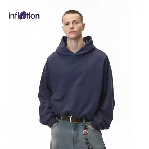 INFLATION 2025 Autumn Dragon Scale Hoodie Boxy Cropped 380GSM Oversized Pocket Sweatshirt Streetwear