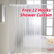 Shower Curtain Transparent Waterproof Bathroom Langsir Bilik Mandi Langsir Kalis Air with 12 Hooks 1