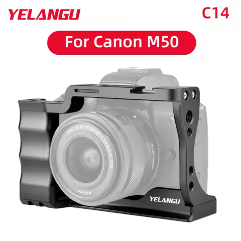 YELANGU C14 Camera Cage Rig Kit for Canon M50 with Cold Shoe 1/4 3/8 Screw Thread Hole 38mm Quick Re