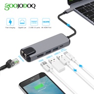 GOOJODOQ 5 In 1 USB Type C Hub HDMI 2 Ports USB 3.0 USB C DC Input Ethernet RJ45 Gigabit Lan Adapter