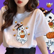 Happy Halloween Pumpkin Ghost Pattern Printed Halloween Womens T-shirt 100% Cotton S-5XL tp07
