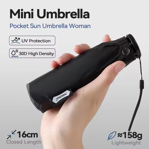 Parachase Portable Mini Umbrella Woman, Lightweight 158g Compact Sun Umbrella UV Protection, Carbon 