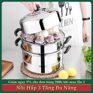 3-storey Steaming Glass Lid Stainless Steel Material Size 28cm With Steamer, Hot Pot, Chicken Can Be Used Induction Hob, Infrared Stove, Gas Stove