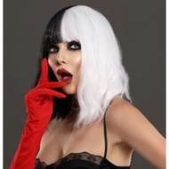 Fancy Wig Black-White CRUELLA De Vil Cosplay Half White Black Short Wavy