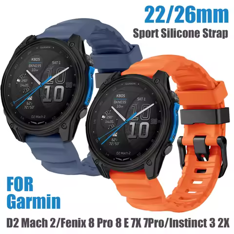 22/26mm QuickFit Sports Silicone Strap For Garmin D2 Mach 2/Fenix 8 Pro 8 7X/Quatix 8/Instinct 3 2X 