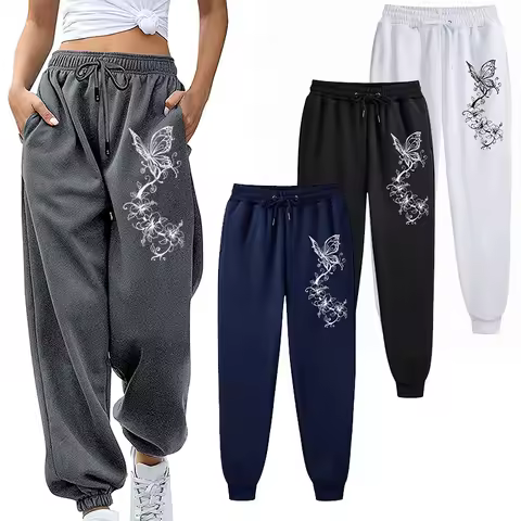 Fashion Floral & Butterfly Print Sports Pants Women's High Quality Pants Jogging Pants Women's Leisu