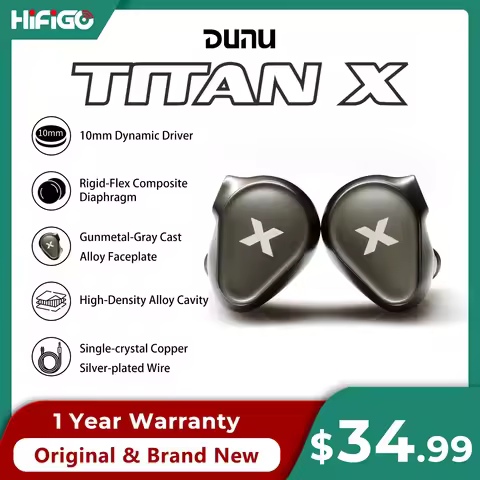 DUNU Titan X HiFi IEM Earphones Dual Magnetic Dynamic Driver Metal Alloy Housing 3.5mm/TypeC Mic Ear
