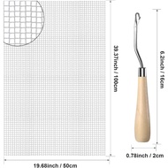 2 Pieces Blank Rug Hooking Mesh Latch Hook Canvas Mesh Rug Canvas Kit with 2 Pieces Wooden Bent Latc
