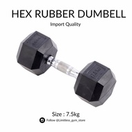 Hex Dumbell 7.5kg Hexagonal Rubber Dumbel Barbel 7.5 kg Import