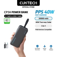 【ccc certified】CUKTECH 20000mAh 40W Fast Charging Built-in Cable Powerbank (CP24 Power Bank)