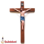 Corpus Wooden Wall Hanging Cross Jesus Statue INRI Fiberglass 40 cm Simple