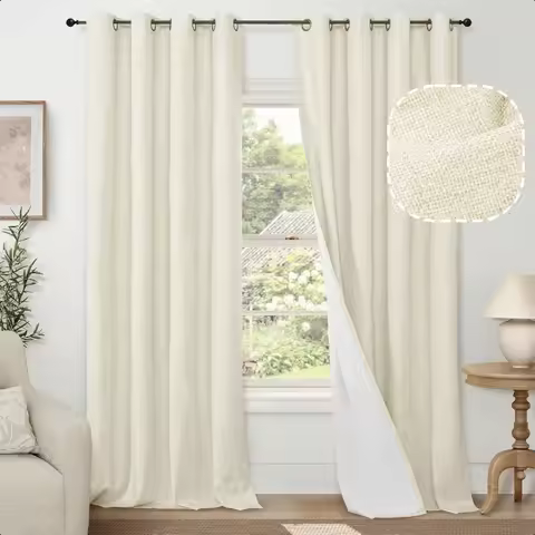 Cream 100 Blackout Curtains for Living Room 84 Inch Length 2 Panels Set Thermal Insulated Light Bloc