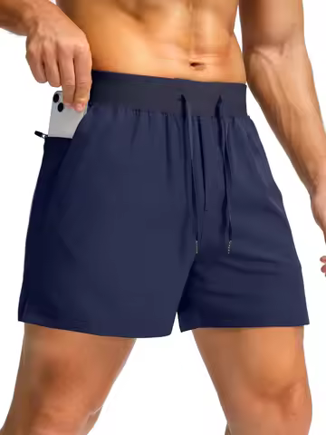Men's Lightweight Running Shorts Quick Dry Elastic Drawstring Waist High Stretch Gym Training Sports