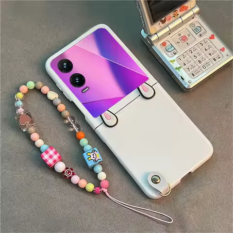 Korean Cute Bunny Ears Case with Square Colorful Bead Hanging Chain for Infinix Zero Flip Tecno Phan