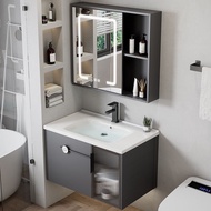 60CM Vanity cabinet Aluminum Bathroom Cabinet Basin Set Storage Mirror Box with Mirror Ceramic Sink Kabinet