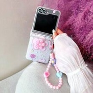 เคสโทรศัพท์พับได้ลายดอกไม้โบว์ผึ้งใหม่พร้อมโซ่ สำหรับ Samsung Galaxy Z Flip3 5G/Galaxy Z Flip 4 5G/G