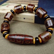 Agate Three-Eyed Dzi Bead Bracelet Men's Dzi Bead Agate Bracelet Supply