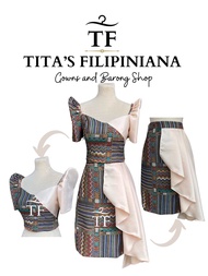 Ethnic Katie Top with Ethnic Overlap Skirt Modern Filipiniana