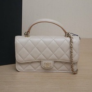 CHANEL CF手提WOC17奶茶色羊皮鐳射標淺金扣肩背包