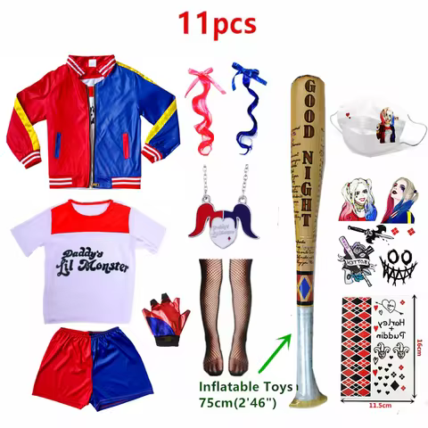 Carnival Harley Cosplay Costumes Харли Куинн Kids Girls Quinn Belt Monster Jacket Pants Sets Party C