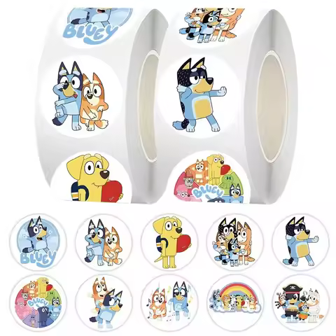 500pcs/1000PCS Roll Cartoon Bluey Family Animation Sealing Sticker DIY PVC Laptop Decals Decoration